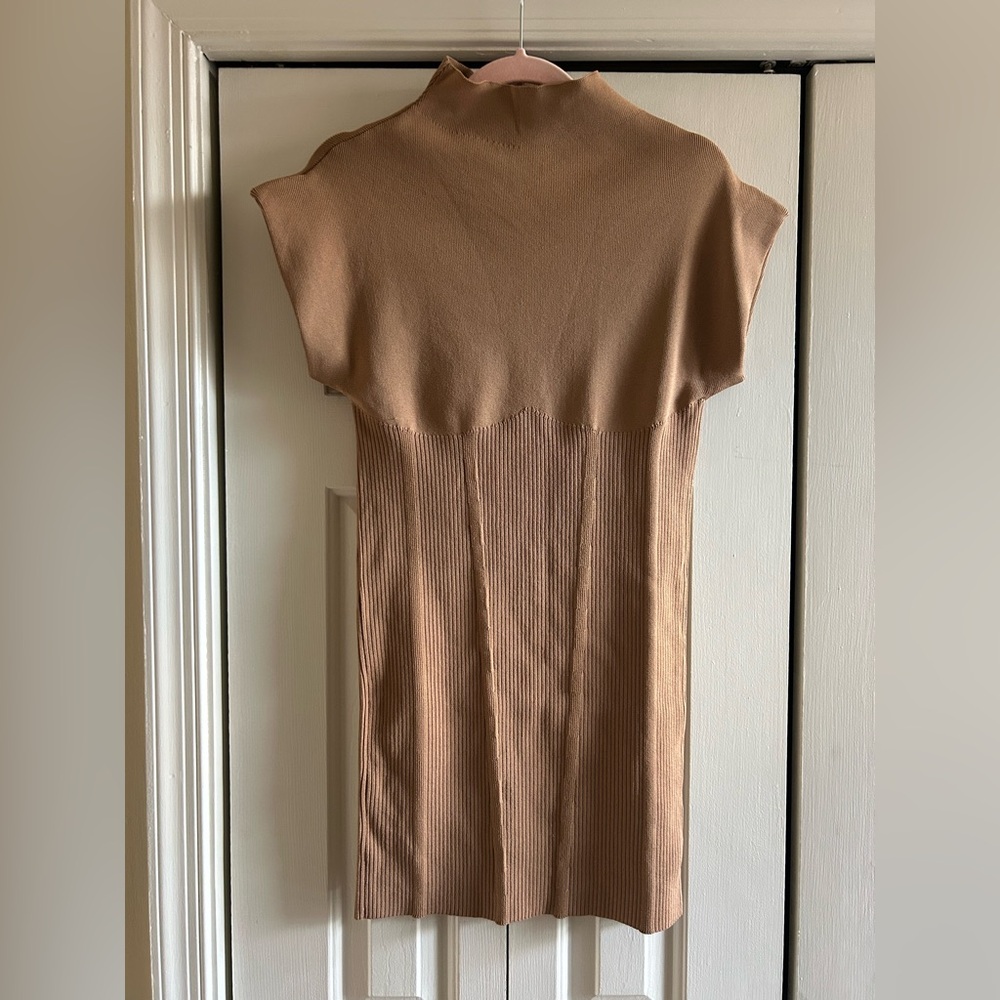 Anthropologie Tan Ribbed Mini Dress